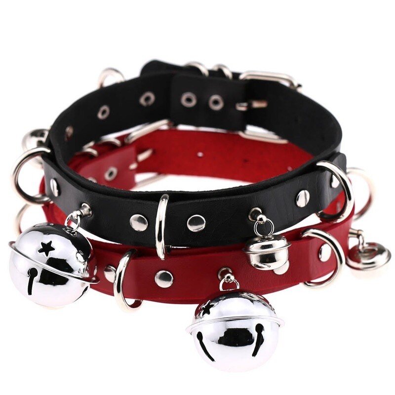 Harajuku Sexy Bell Choker Necklaces for Women Girls Cosplay Jewelry Perform Accessories Collar PU Leather Clavicle Neckband