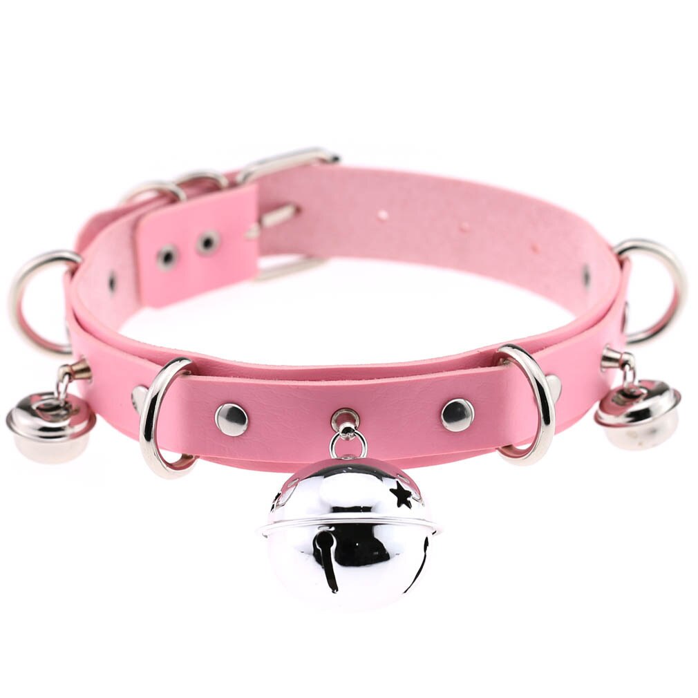 Harajuku Sexy Bell Choker Necklaces for Women Girls Cosplay Jewelry Perform Accessories Collar PU Leather Clavicle Neckband
