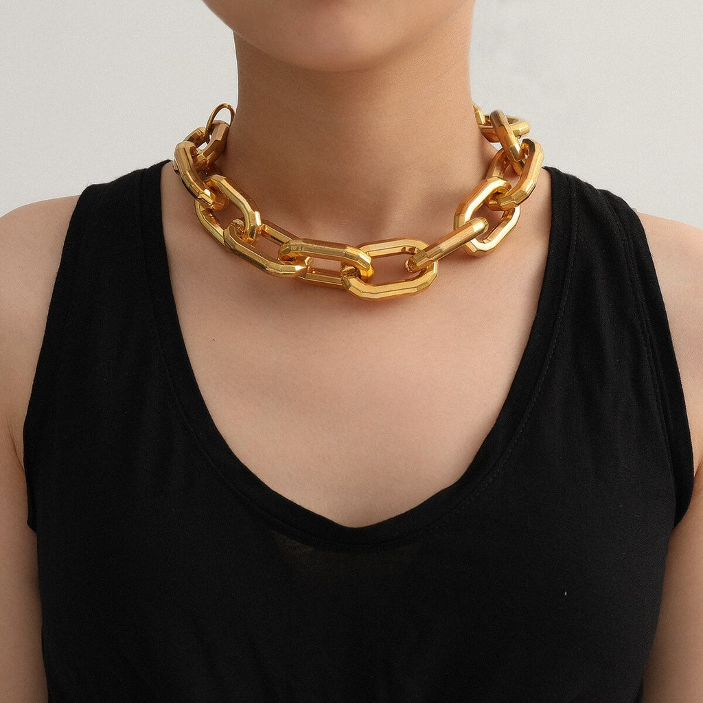 Harajuku Streetwear Hyperbole CCB Choker Necklace Punk Style Gold Silver Color Pendant Necklace Rock Chain Jewelry Accessories