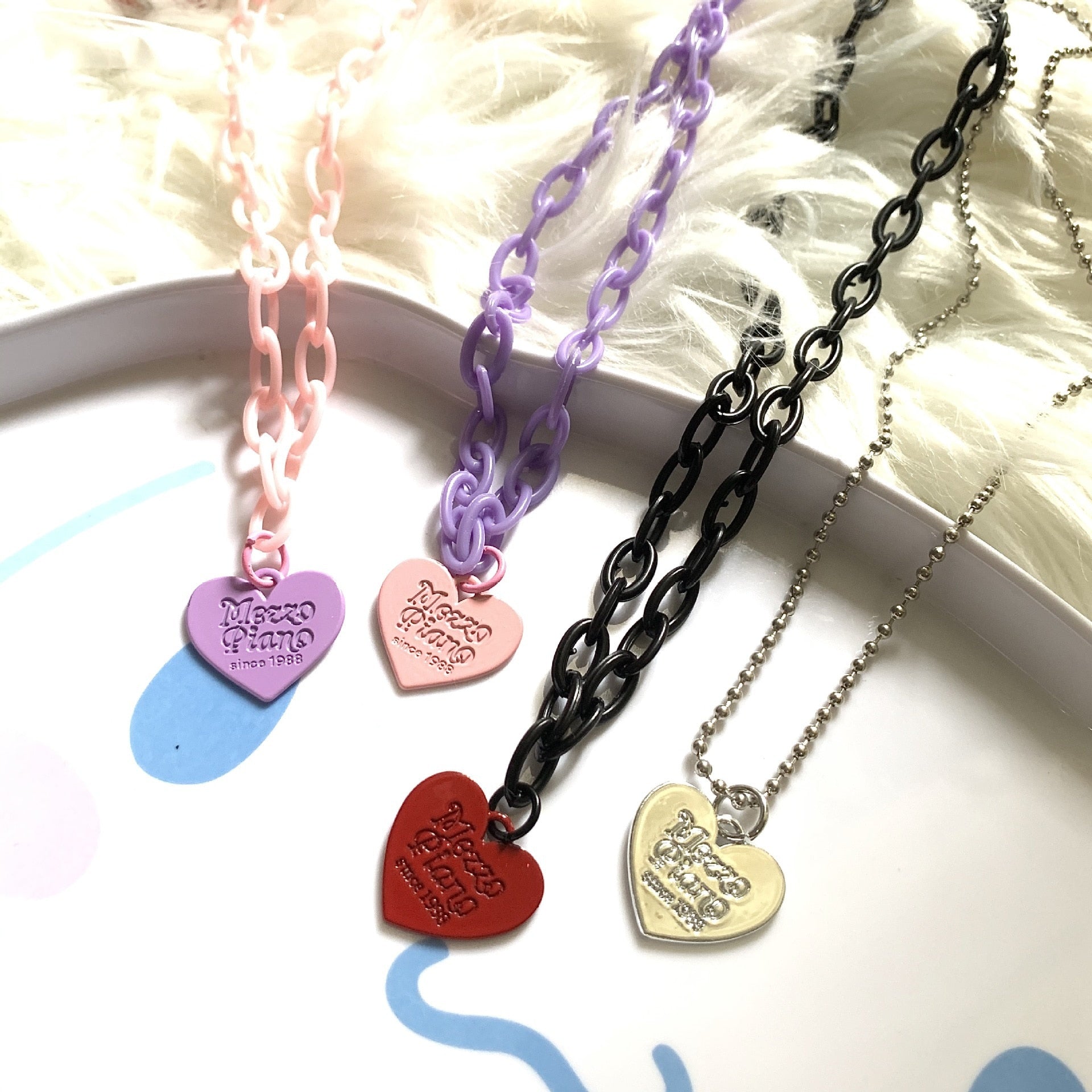 Harajuku Sweetheart Candy-Colored Acrylic Lovely Necklace Clavicle Chain Simple Wind Cute and Lovely (20df)