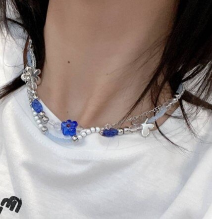 Harajuku Temperament Flower Butterfly Beaded Chains Choker for Women Vintage Geometric Insect Necklaces Girl Anniversary Jewelry