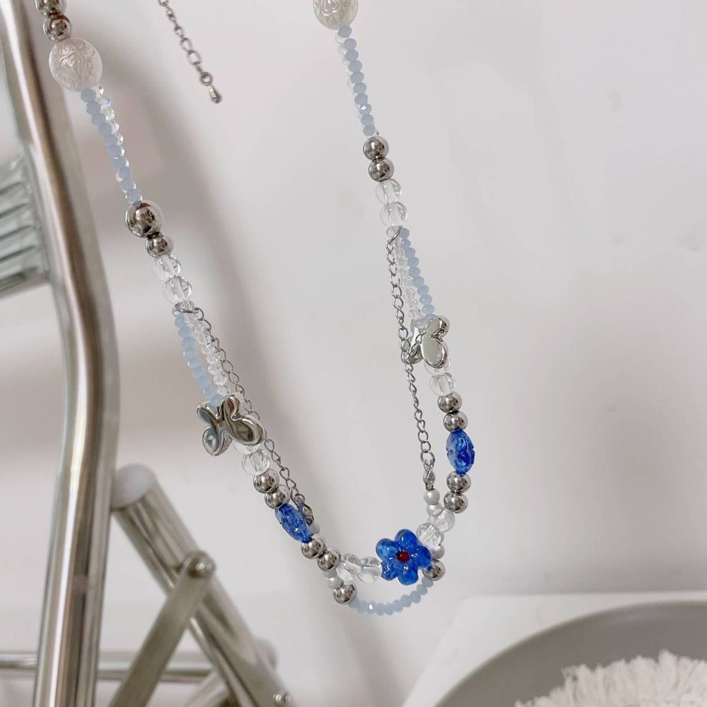 Harajuku Temperament Flower Butterfly Beaded Chains Choker for Women Vintage Geometric Insect Necklaces Girl Anniversary Jewelry
