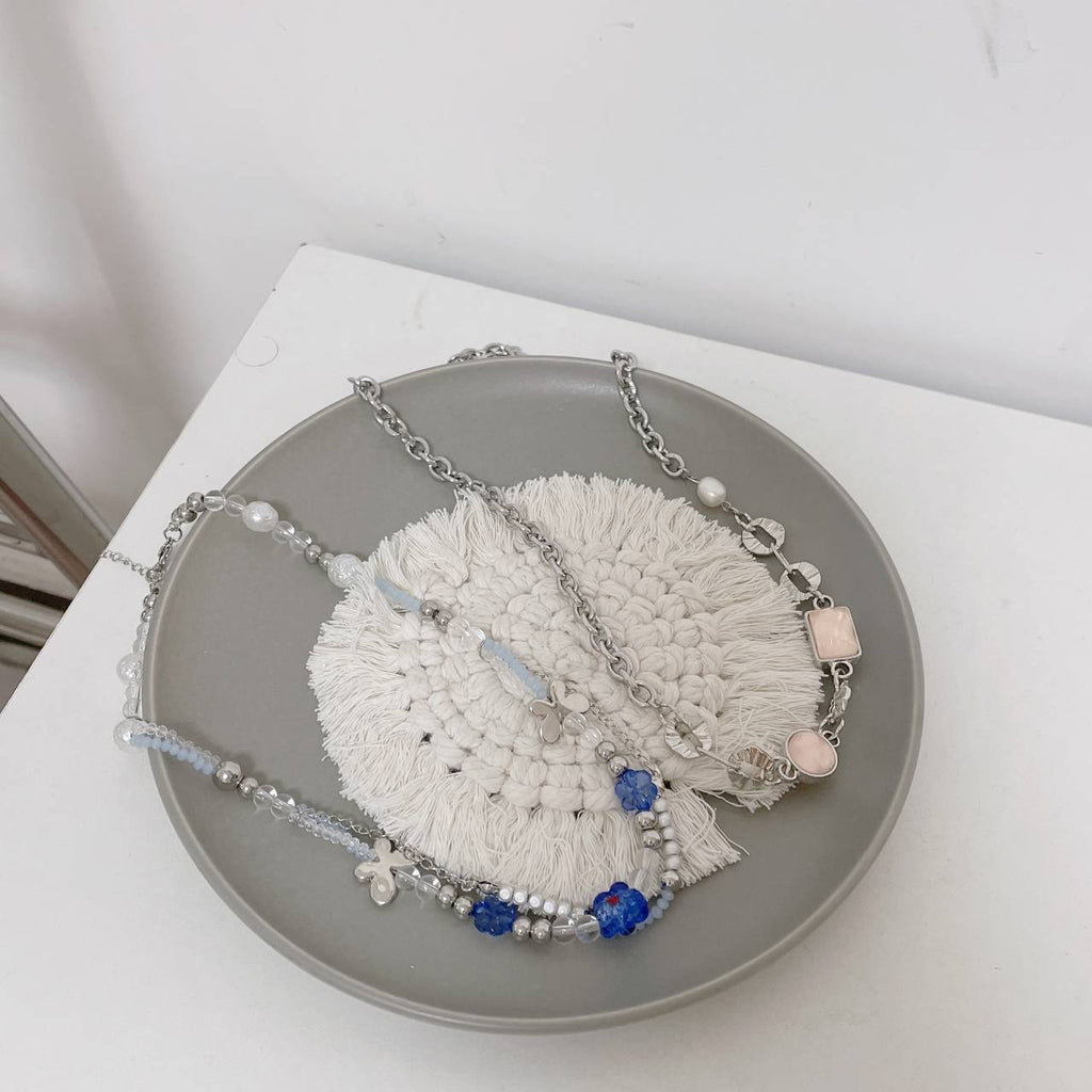 Harajuku Temperament Flower Butterfly Beaded Chains Choker for Women Vintage Geometric Insect Necklaces Girl Anniversary Jewelry