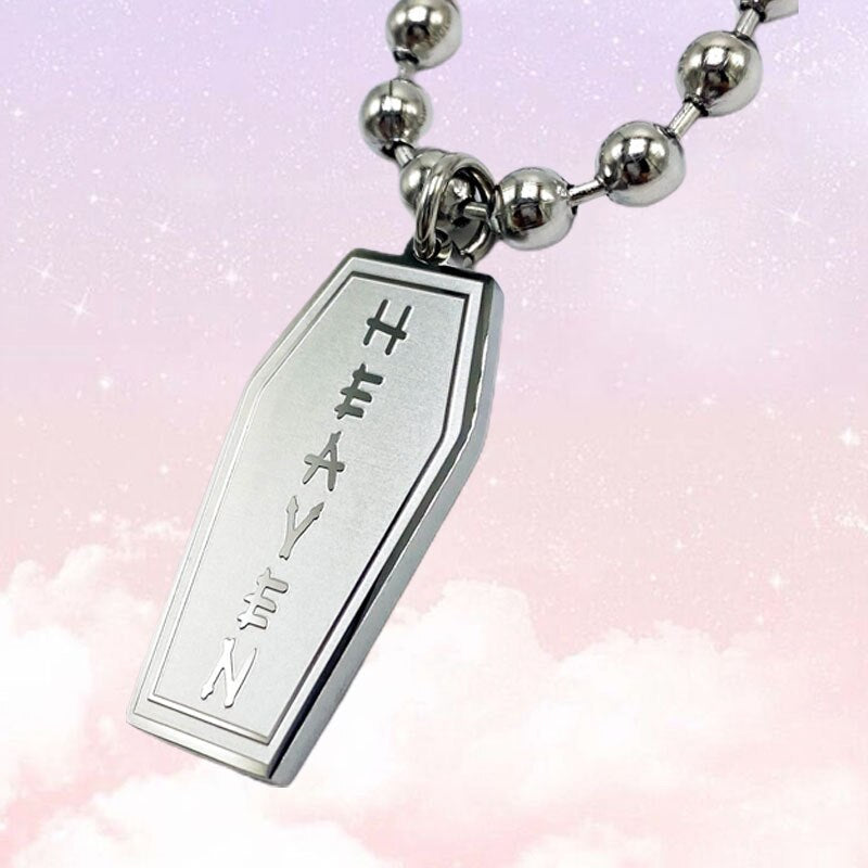 Harajuku Y2k Jewelry Vintage Coffin Shape Pendant Necklaces Hip Hop Letter Heaven Choker Rest In Peace Necklace for Men Women