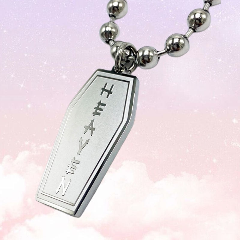 Harajuku Y2k Jewelry Vintage Coffin Shape Pendant Necklaces Hip Hop Letter Heaven Choker Rest In Peace Necklace for Men Women