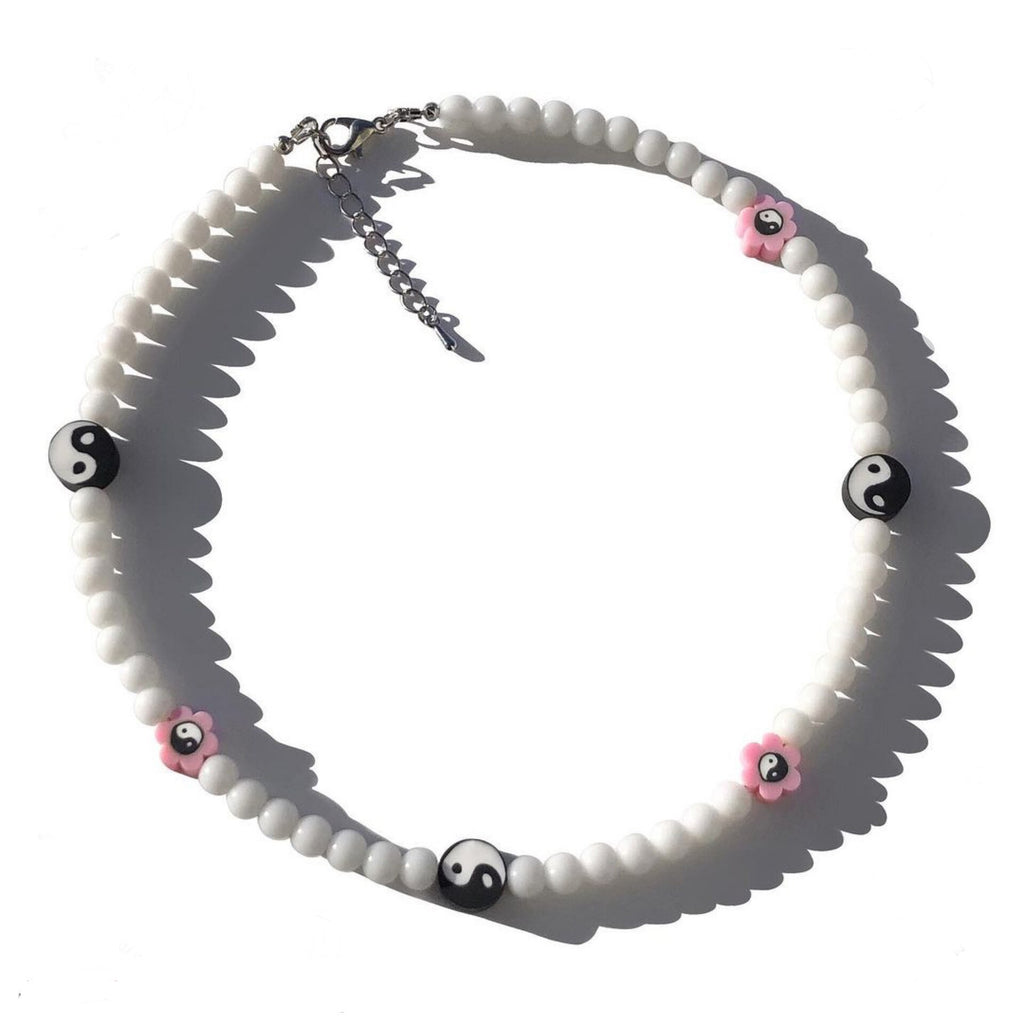 Harajuku Y2k Jewelry Vintage Resin Tai Chi Yin Yang Gossip Choker Retro Beads Chains Strand Necklace for Women Lucky Accessories