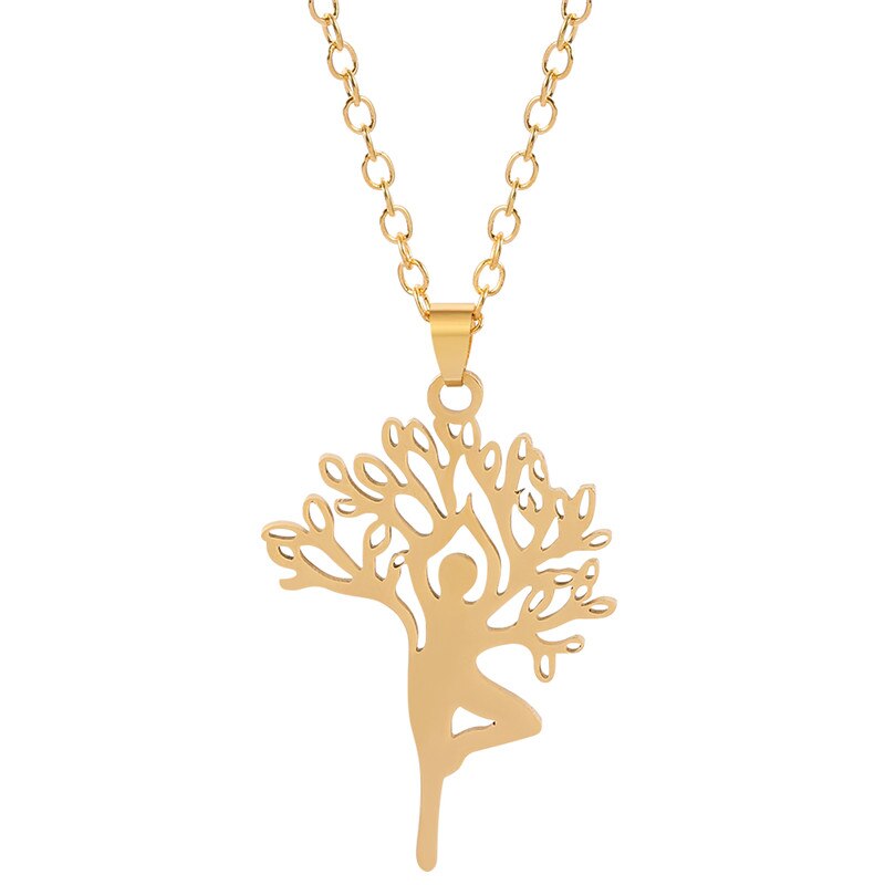 Harajuku Yoga Tree Of Life Stainless Steel Necklaces & Pendants Women Silver Color Nature Spiritual Necklace Jewellery