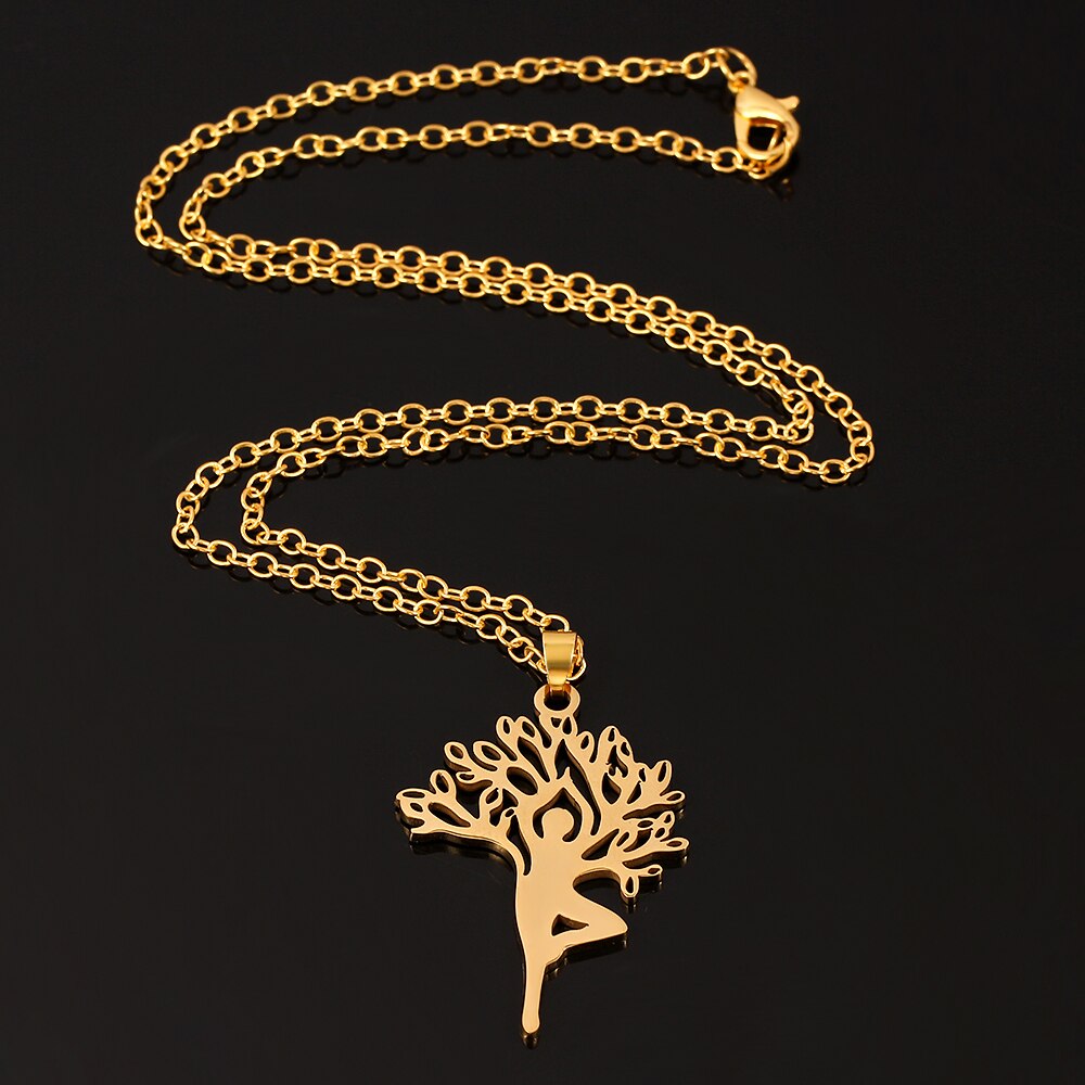Harajuku Yoga Tree Of Life Stainless Steel Necklaces & Pendants Women Silver Color Nature Spiritual Necklace Jewellery