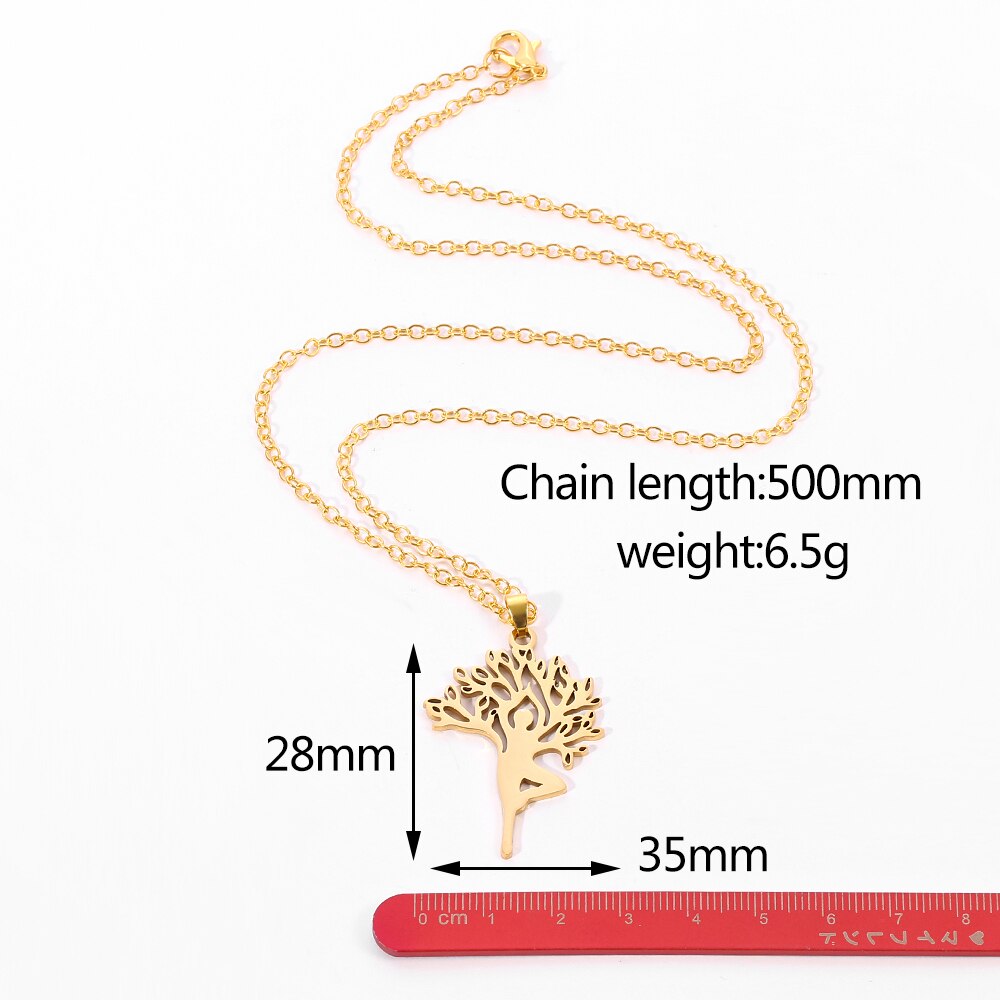 Harajuku Yoga Tree Of Life Stainless Steel Necklaces & Pendants Women Silver Color Nature Spiritual Necklace Jewellery