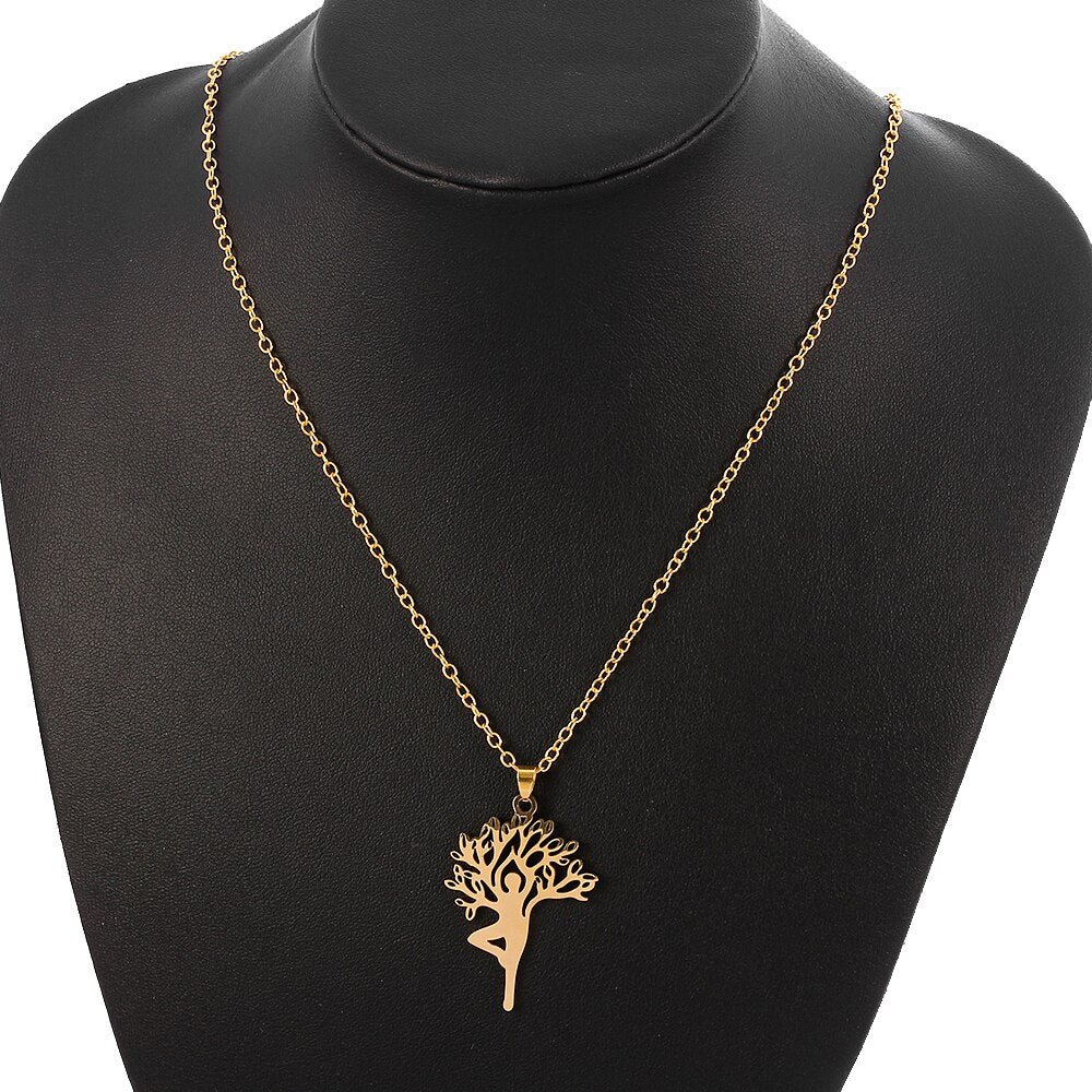 Harajuku Yoga Tree Of Life Stainless Steel Necklaces & Pendants Women Silver Color Nature Spiritual Necklace Jewellery