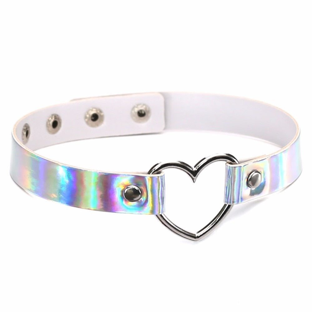 Harajuku holographic choker necklace heart Collar for women gothic choker holo chocker female rave festivals Jewelry