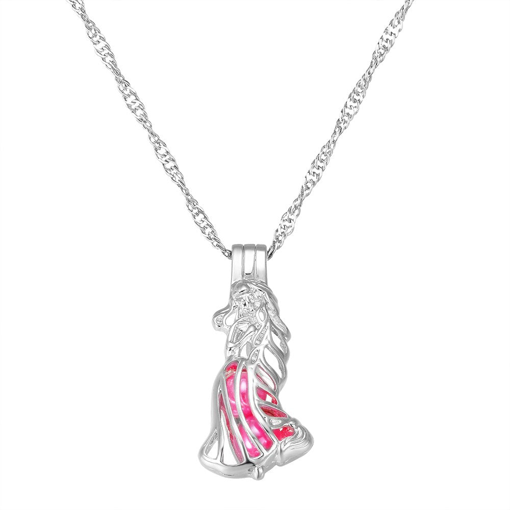 Harong Tangled Rapunzel  Necklace Cute Pendant Jewelry Silver Color Link Chain Pearl Cage Comic Necklace Women DIY Gift