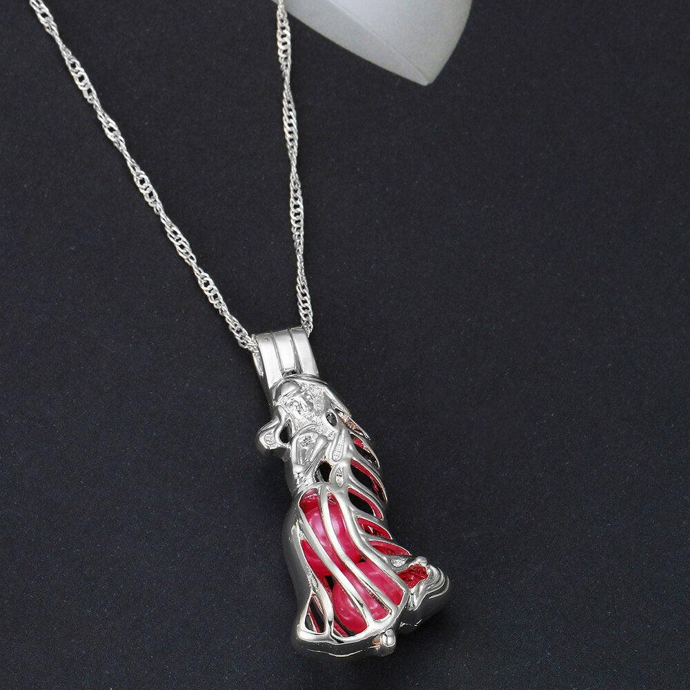 Harong Tangled Rapunzel  Necklace Cute Pendant Jewelry Silver Color Link Chain Pearl Cage Comic Necklace Women DIY Gift