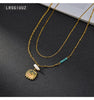 Vintage Square Pattern Pendant Women's Clavicle Chain For Women Malachite French Temperament Gold Stainless Steel Necklace