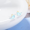 925 Stamp Silver Color Dancing Whale Earrings Blue Charms Stud Earrings For Women Girls Jewelry