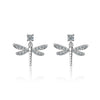 925 Stamp Silver Color Women  Animal Earrings Dragonfly Zircon Stud Earring Girl Jewelry Charm Christmas Gifts New