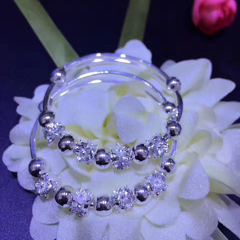 Healthy 990 sterling silver Bangles bracelets for girls boys children Fashion lucky round beads design   1pair with 2pcs