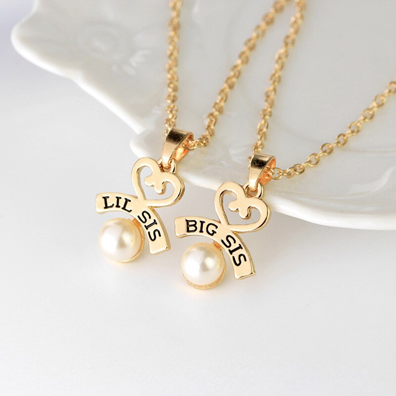 Heart Big SIS LIL SIS Necklace For 2 Handstamped BFF Couple Chains Pendant Family Necklace Engraved Girl Sister