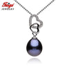 Heart Black Pearl Pendant Necklaces for Women Pearls Party Gifts Real 925 Sterling Silver Chain Fine Jewelry FEIGE