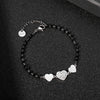 Heart Charms Stainless Steel Bracelets Black Beaded Chain Crystal Three Love Heart Pendant Bracelet Woman Jewelry Hot