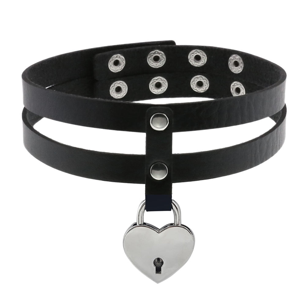 Heart Choker Goth Collar Women girls Pu Leather Necklace Chocker Party Club Neck Strap Cosplay  Gothic Jewelry