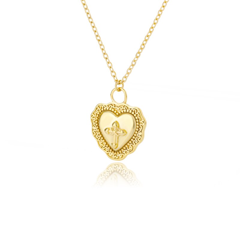 Heart Cross Necklace For Women Stainless Steel Goth Gold Color Pendant Necklaces Wedding Band Couple Jewelry Gift collares mujer