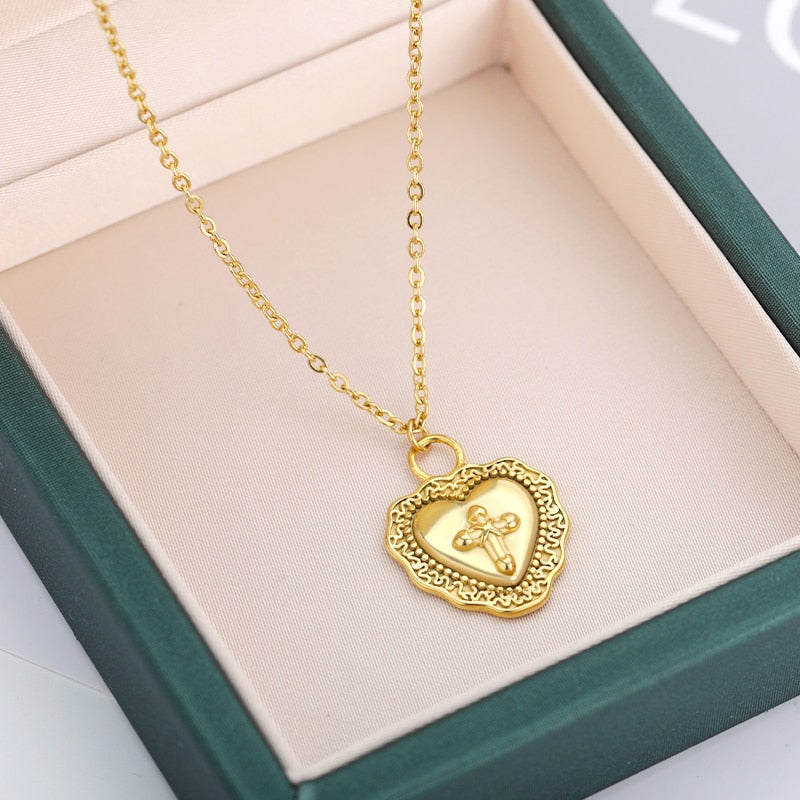 Heart Cross Necklace For Women Stainless Steel Goth Gold Color Pendant Necklaces Wedding Band Couple Jewelry Gift collares mujer