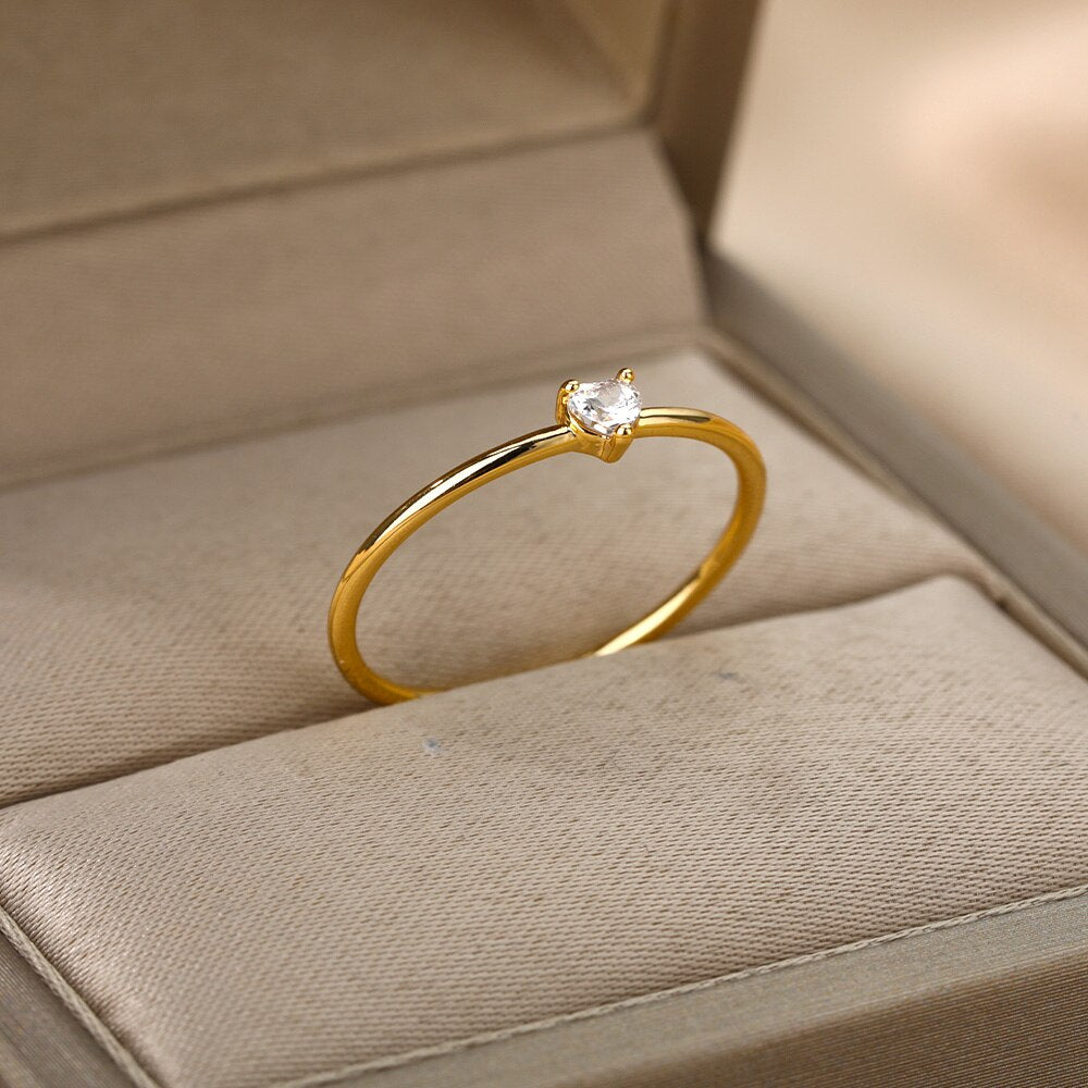Heart Cubic Zirconia Rings For Women Stainless Steel Gold Color Crystal Ring Female Crystal Wedding Band Couple Jewelry