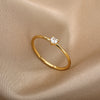 Heart Cubic Zirconia Rings For Women Stainless Steel Gold Color Crystal Ring Female Crystal Wedding Band Couple Jewelry