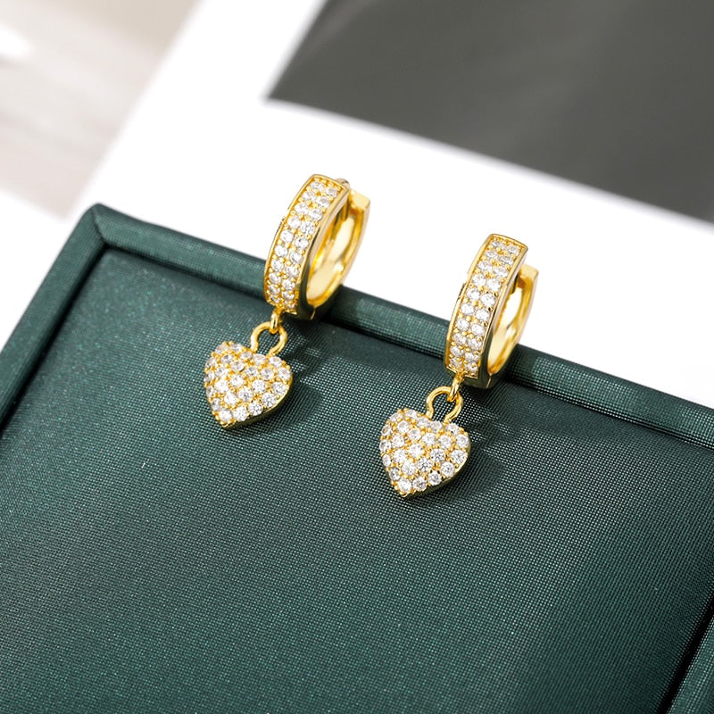 Heart Drop Earrings For Women Crystal Zircon Earing Wedding Band 2023 Trend Jewelry Vintage Valentine's Day Gift bijoux femme