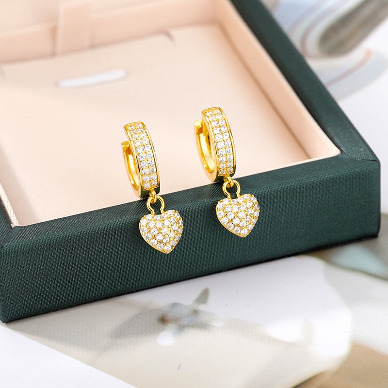 Heart Drop Earrings For Women Crystal Zircon Earing Wedding Band 2023 Trend Jewelry Vintage Valentine's Day Gift bijoux femme