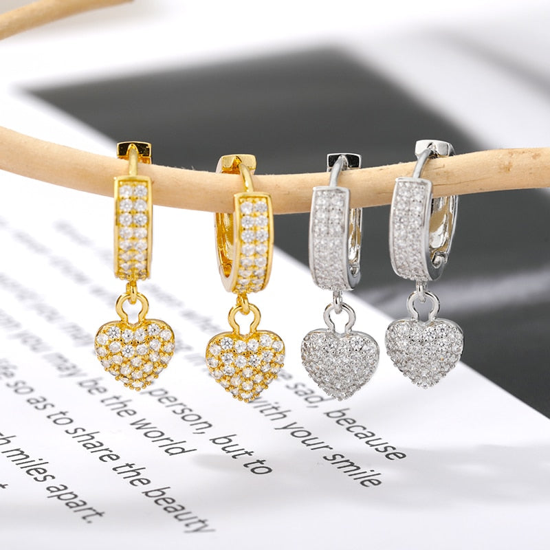 Heart Drop Earrings For Women Crystal Zircon Earing Wedding Band 2023 Trend Jewelry Vintage Valentine's Day Gift bijoux femme