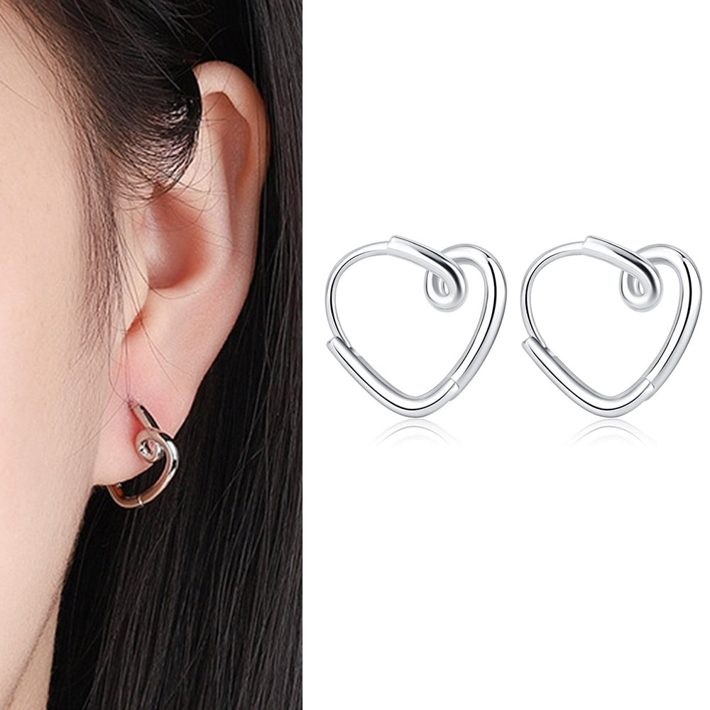 Heart Earring Women's LOVE Hoop Earrings Piercing Ear 925 Stamp Silver Color Jewelry 2022 Trend  Christmas