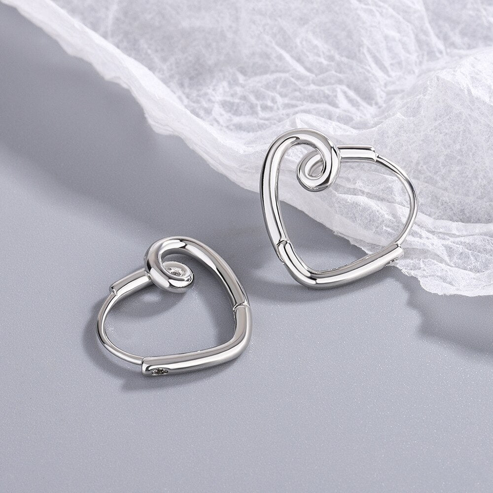 Heart Earring Women's LOVE Hoop Earrings Piercing Ear 925 Stamp Silver Color Jewelry 2022 Trend  Christmas