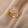 Heart Four Leaf Clover Rings for Women Open Adjustable Stainless Steel Zircon Ring 2023 Trend Shiny Wedding Jewelry anillos