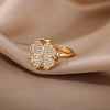 Heart Four Leaf Clover Rings for Women Open Adjustable Stainless Steel Zircon Ring 2023 Trend Shiny Wedding Jewelry anillos