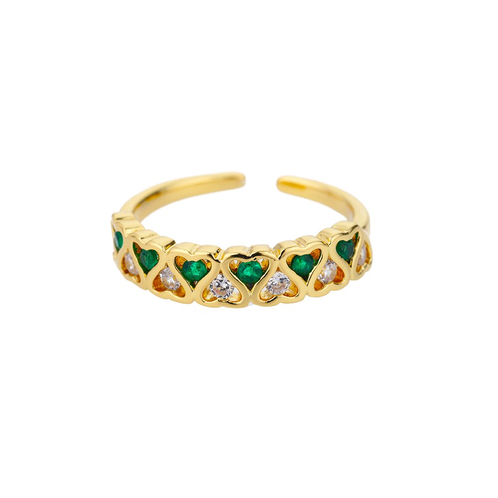 Heart Green Zircon Rings For Women Open Stainless Steel Adjustable Crystal Finger Ring Vintage Couple Wedding Jewelry anillos