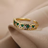 Heart Green Zircon Rings For Women Open Stainless Steel Adjustable Crystal Finger Ring Vintage Couple Wedding Jewelry anillos
