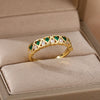 Heart Green Zircon Rings For Women Open Stainless Steel Adjustable Crystal Finger Ring Vintage Couple Wedding Jewelry anillos