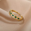 Heart Green Zircon Rings For Women Open Stainless Steel Adjustable Crystal Finger Ring Vintage Couple Wedding Jewelry anillos