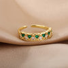 Heart Green Zircon Rings For Women Open Stainless Steel Adjustable Crystal Finger Ring Vintage Couple Wedding Jewelry anillos