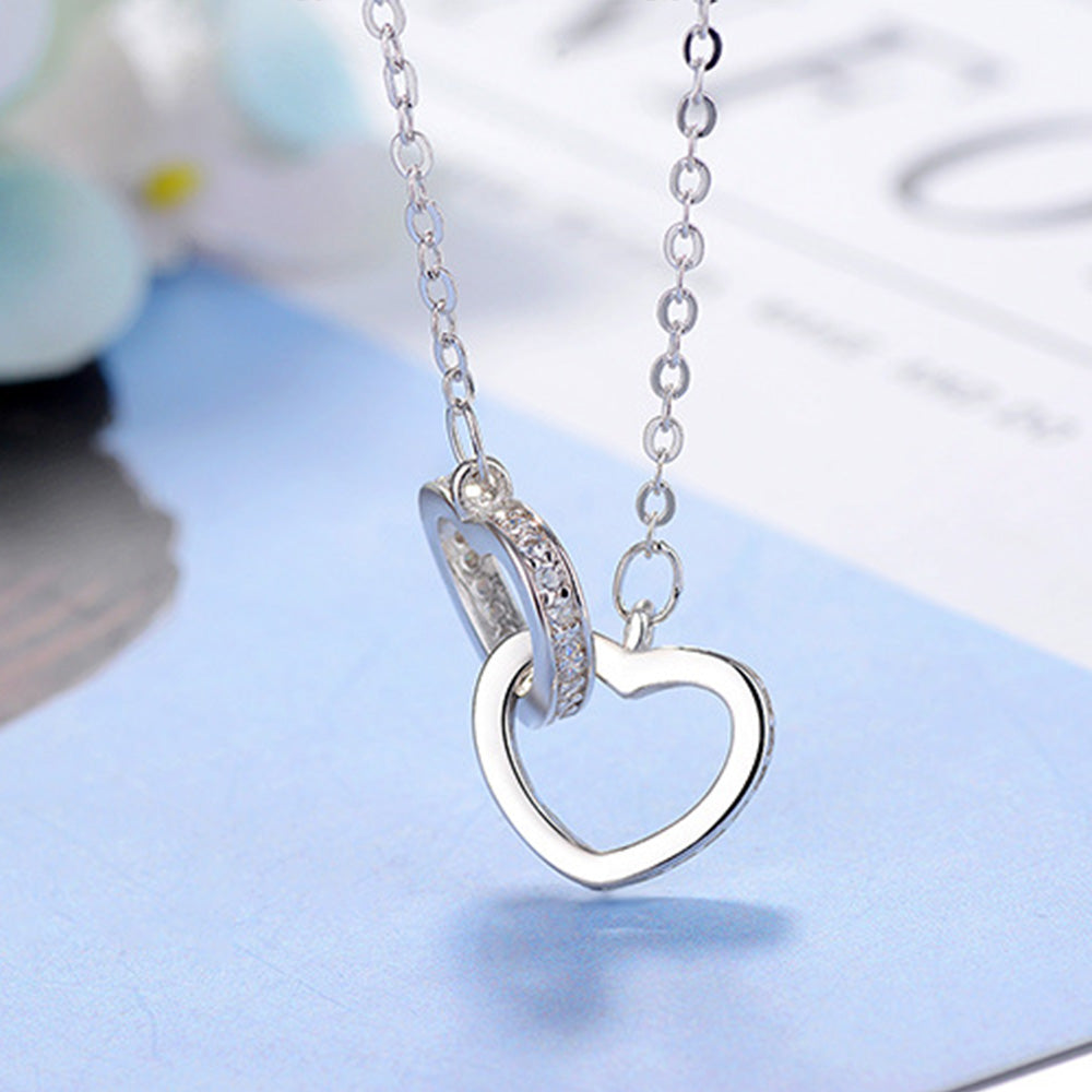 Heart Necklace For Women 925 Stamp Silver Color Ring Pendant Aesthetic Korean Chain  Fine Jewelry Accessories