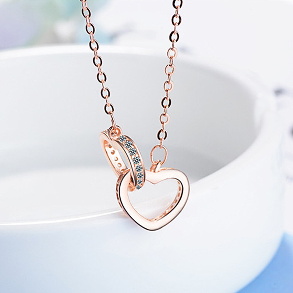 Heart Necklace For Women 925 Stamp Silver Color Ring Pendant Aesthetic Korean Chain  Fine Jewelry Accessories