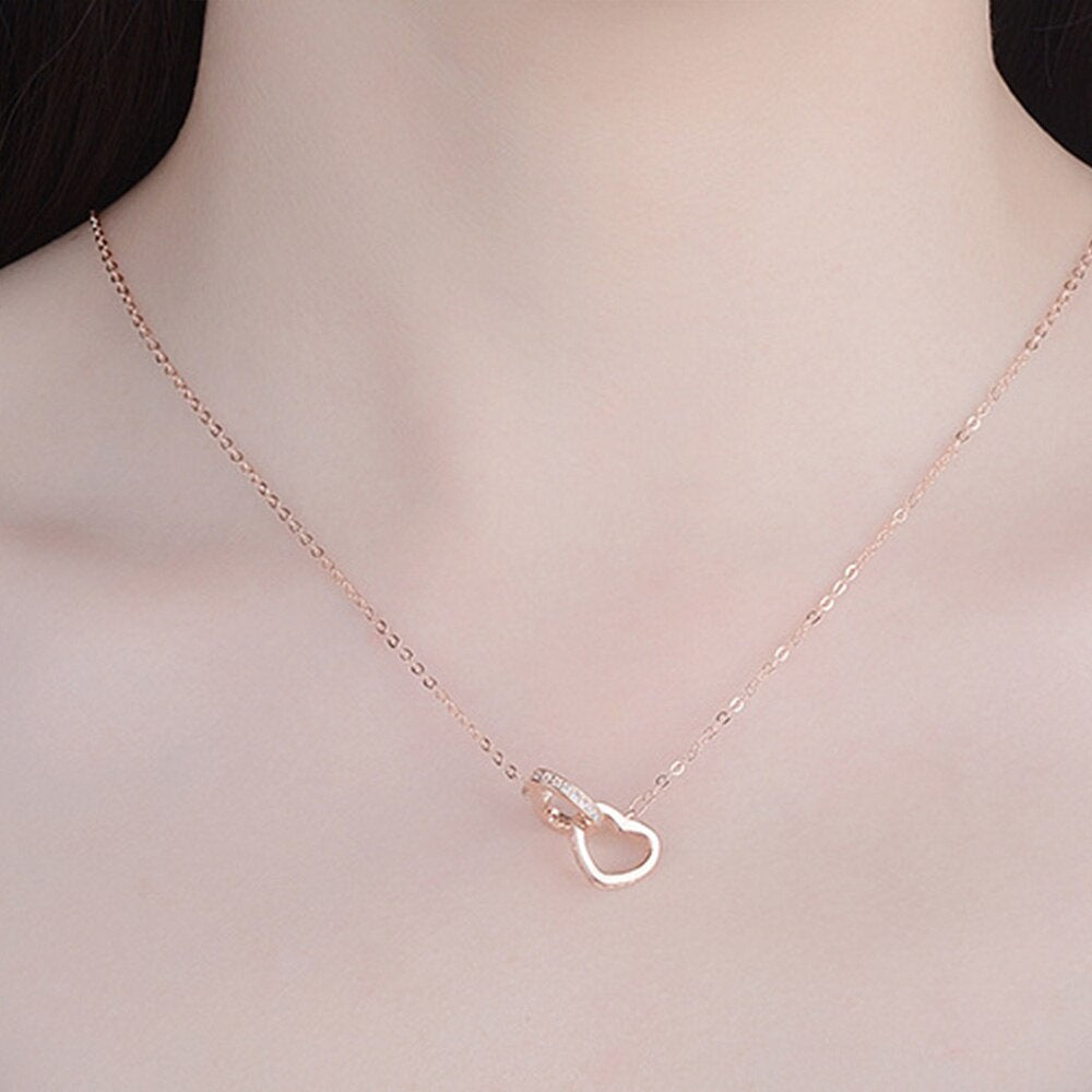 Heart Necklace For Women 925 Stamp Silver Color Ring Pendant Aesthetic Korean Chain  Fine Jewelry Accessories