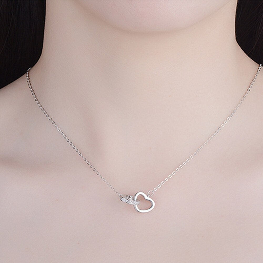 Heart Necklace For Women 925 Stamp Silver Color Ring Pendant Aesthetic Korean Chain  Fine Jewelry Accessories