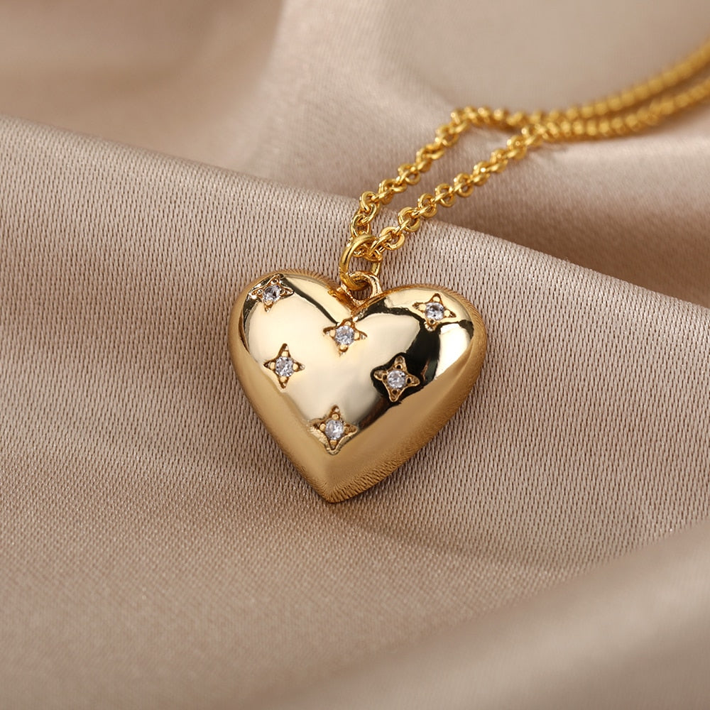 Heart Necklace For Women Stainless Steel Gold Color Necklaces Pendant 2023 Trend Koeran Couple Aesthetic Jewerly collar