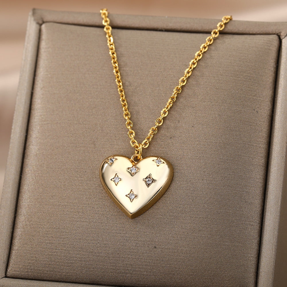Heart Necklace For Women Stainless Steel Gold Color Necklaces Pendant 2023 Trend Koeran Couple Aesthetic Jewerly collar