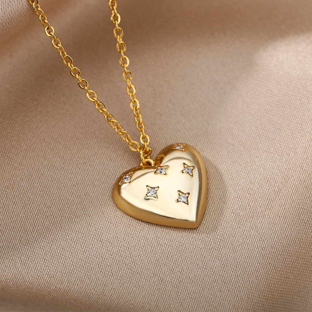 Heart Necklace For Women Stainless Steel Gold Color Necklaces Pendant 2023 Trend Koeran Couple Aesthetic Jewerly collar