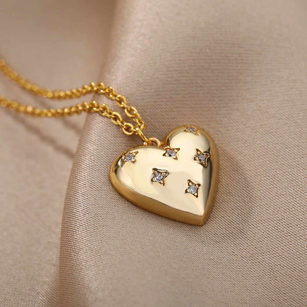 Heart Necklace For Women Stainless Steel Gold Color Necklaces Pendant 2023 Trend Koeran Couple Aesthetic Jewerly collar