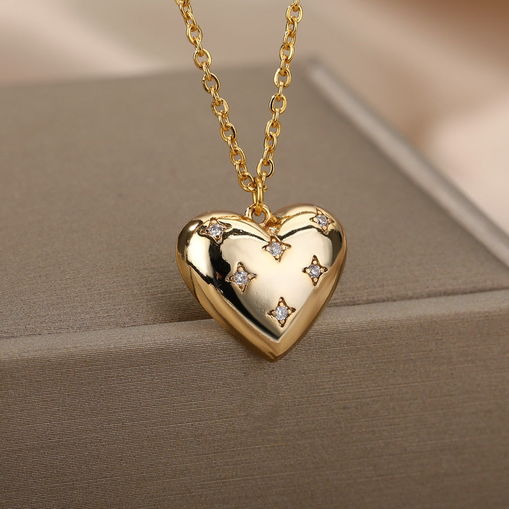 Heart Necklace For Women Stainless Steel Gold Color Necklaces Pendant 2023 Trend Koeran Couple Aesthetic Jewerly collar